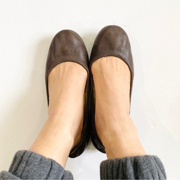 LANVIN Paris brown leather perforated ballet flats - Picture 8 of 8